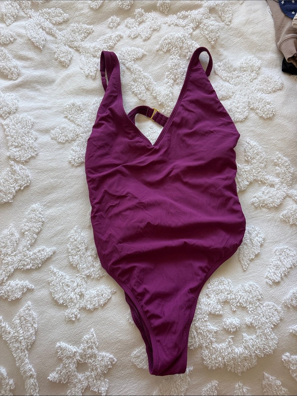 Shade & Shore Plum Ribbed One-Piece Swimsuit